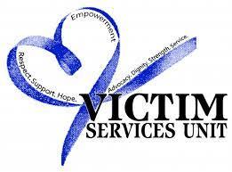 Victim Services Unit log with Empowerment, Respect, Support, Hope, Advocacy, Dignity, Strength, Service printed on it