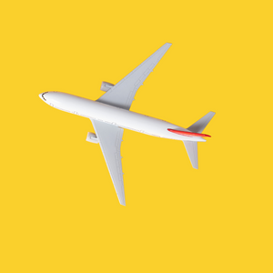 737 looking airplane superimposed on a yellow background.