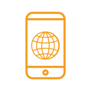 Orange abstract phone with a globe centered in its screen.