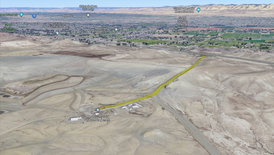 Map of the road that leads to the Mesa County Landfill