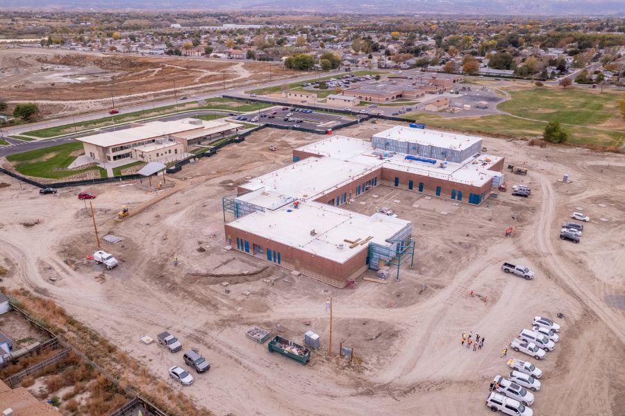 A bird's eye view of the construction progress of the Clifton Community Campus