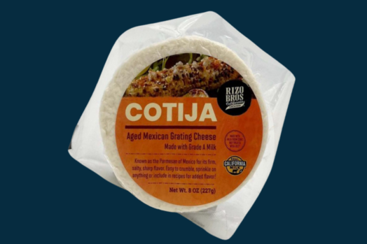 small, 8 ounce plastic package of Aged Cotija Mexican Grating Cheese