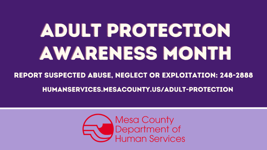 Adult Protection Month on purple background with DHS logo