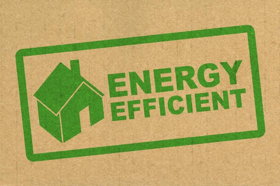 Brown background with green box and text reading, "energy efficient."