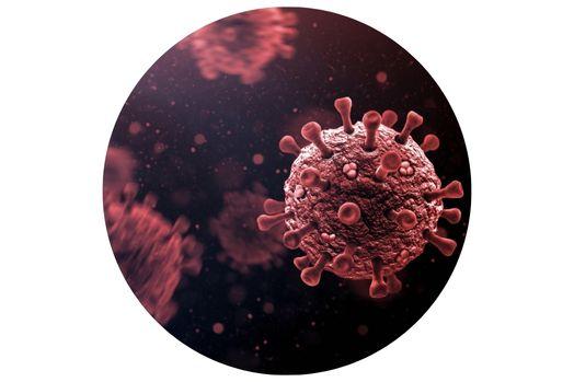 Microscopic image of COVID-19 virus cells.