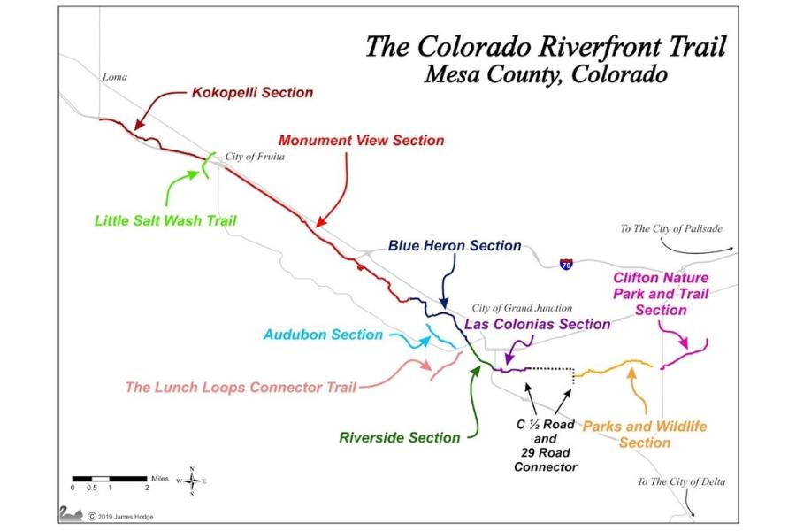 Colorful trail map in Mesa County, CO. 